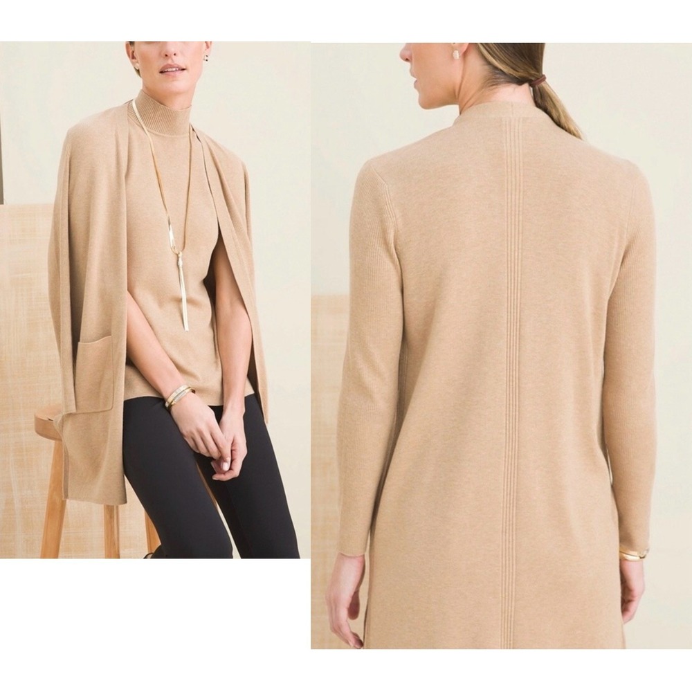 Chico's Size 1 (US M) Twinset The Everyday Cardigan Heathered Tan TWO PIECES